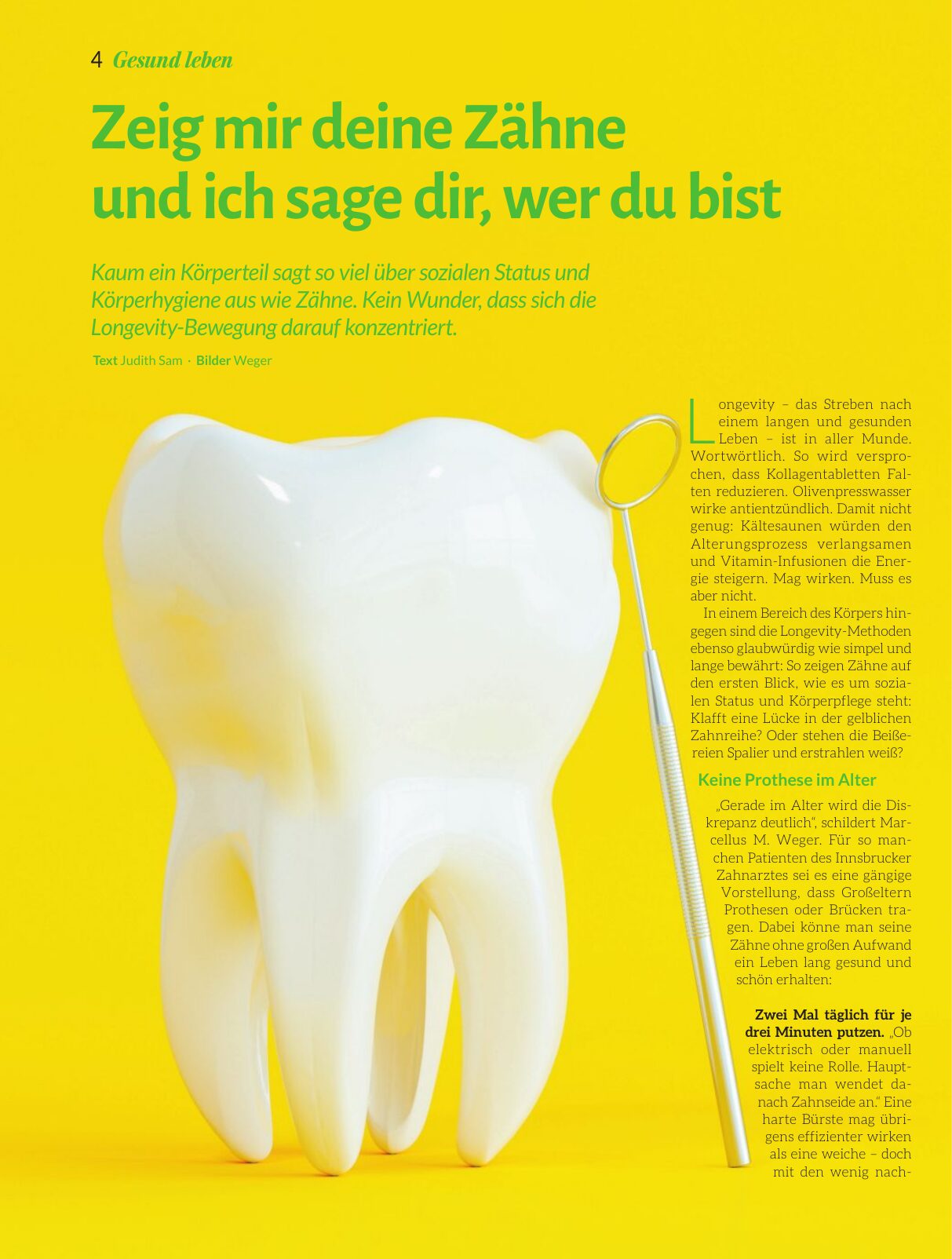 Tiroler Tageszeitung, Beilage Gesund leben, Seite 4: Zeig mir deine Zähne und ich sage dir, wer du bist